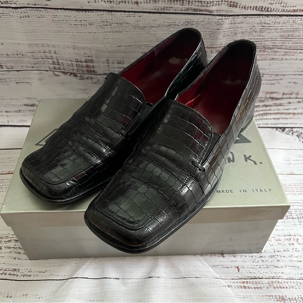 Aquatalia Leather Loafers In Black Gator Weather Resistant Made In Italy Size 7